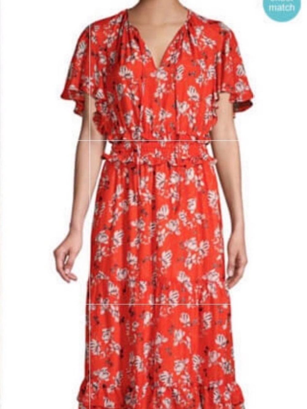 Shoshanna Coral Red Floral Maxi Dress with Flutter Sleeves